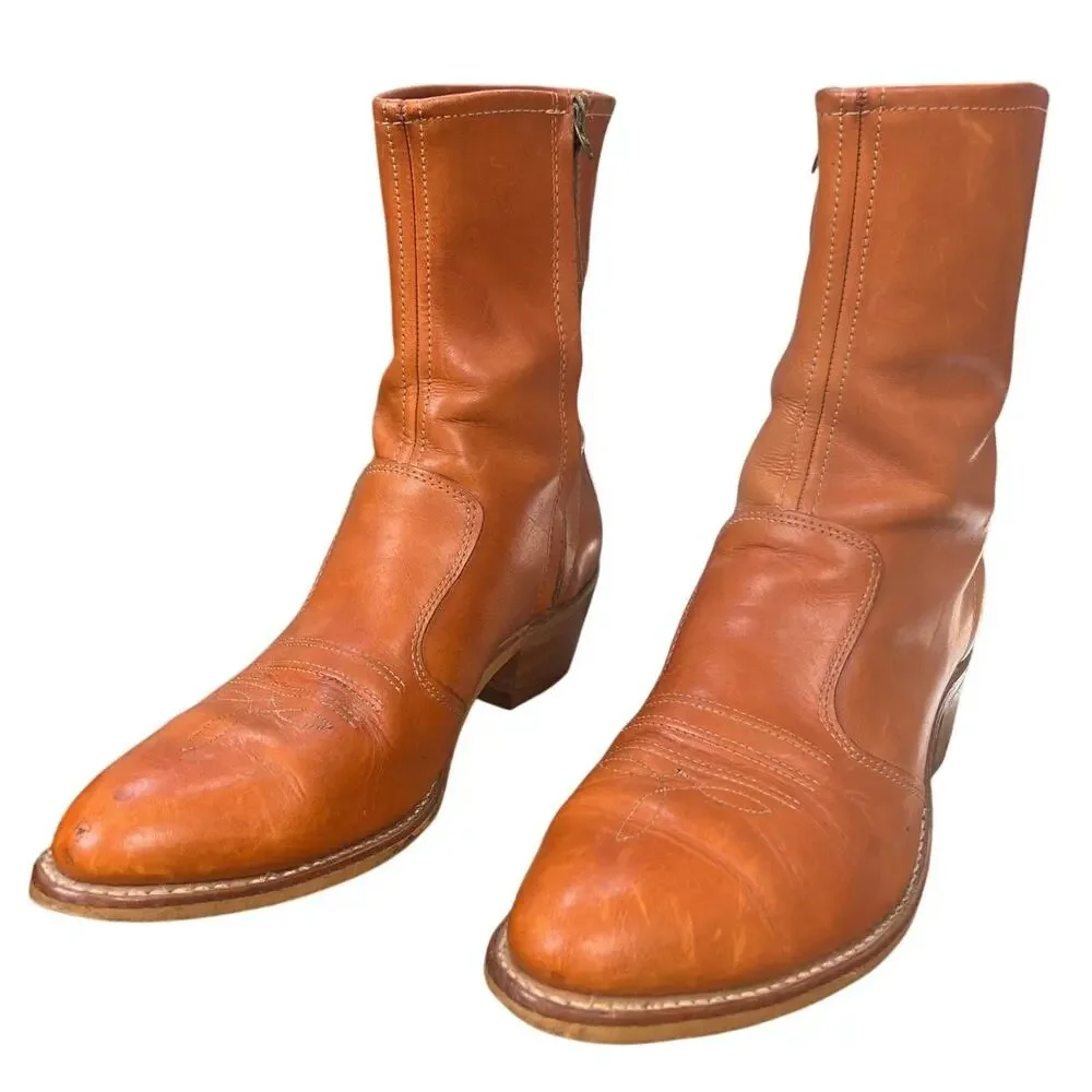 Rare Vintage 70s Double-H Men’s Banana Honey Tan Leather Campus Boots Size 11 D